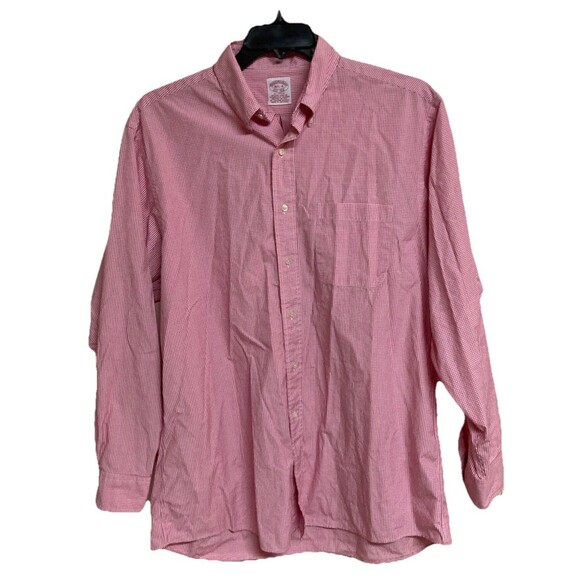 Men's Brooks Brothers Long Sleeve Shirt Red Checks Size 16.5 34 - Picture 1 of 6